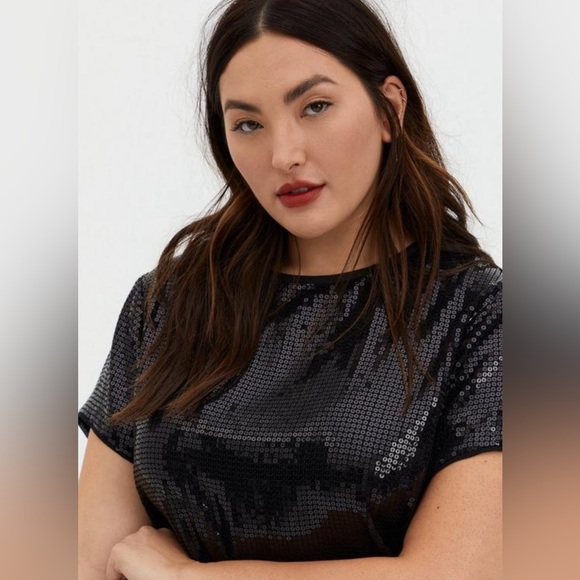 Torrid Black Sequin Crop Top - Picture 3 of 5